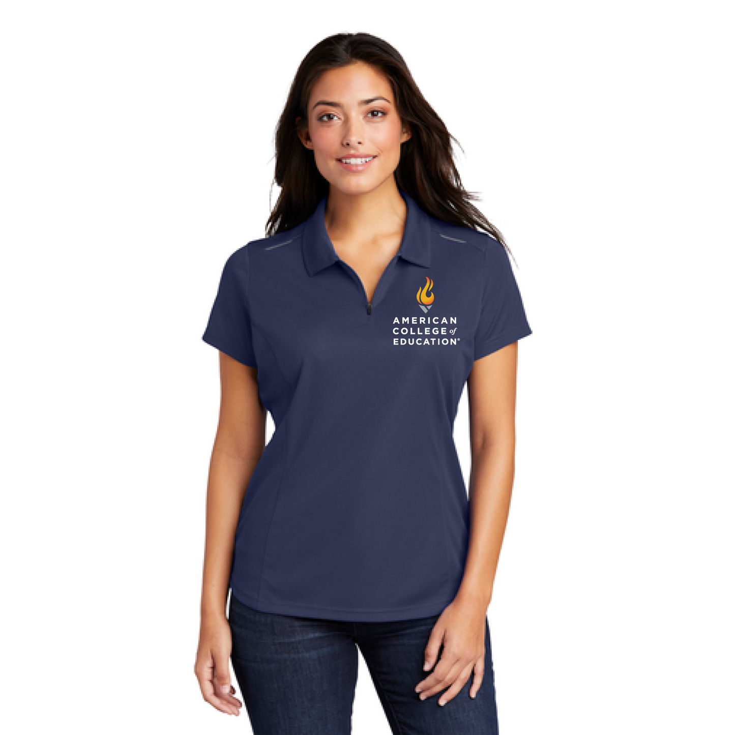 Ladies Pinpoint Mesh Zip Polo
