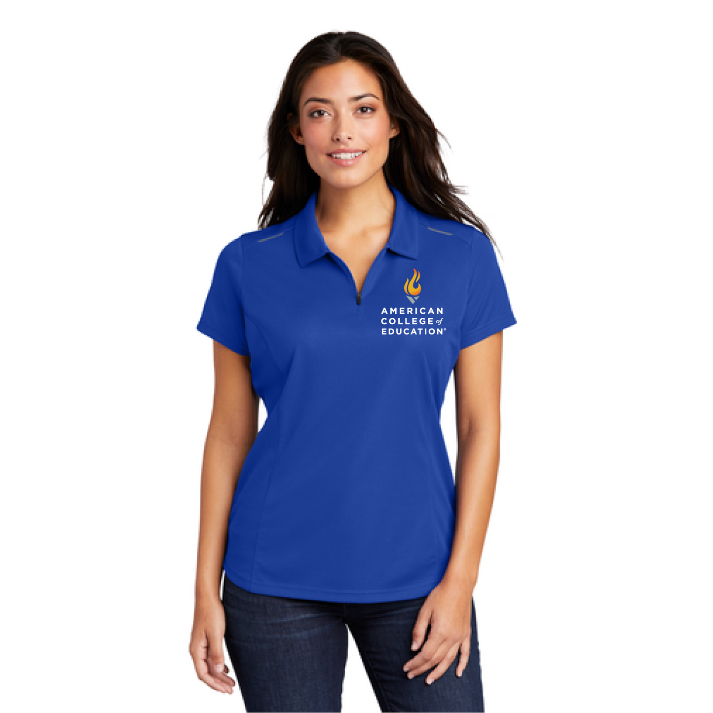 Ladies Pinpoint Mesh Zip Polo
